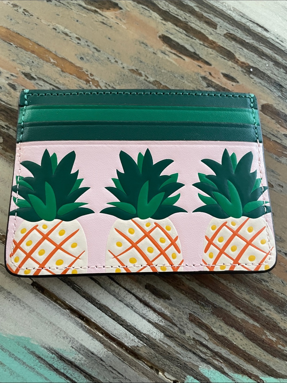 kate spade Pink Pineapple Card Holder with Green Ombre Slots
